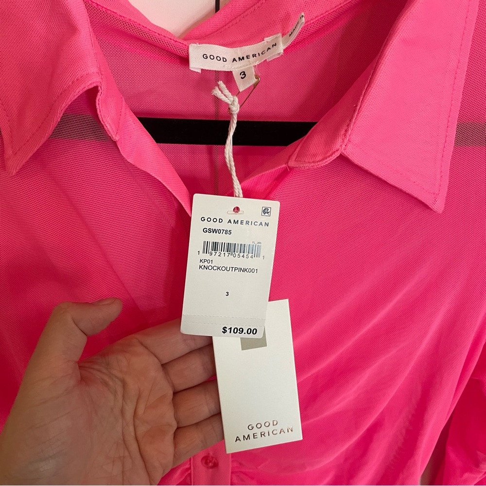 NEW Good American Pink Ruched Mesh Dress - Picture 5 of 7